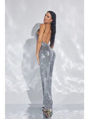 Skya Silver Black Sequin Halter Backless Jumpsuit - Ever Chic Fashions