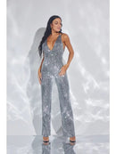 Skya Silver Black Sequin Halter Backless Jumpsuit - Ever Chic Fashions