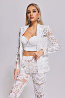 Sutton White Lace and Sequin Blazer and Pant Set - Ever Chic Fashions