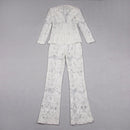 Sutton White Lace and Sequin Blazer and Pant Set - Ever Chic Fashions