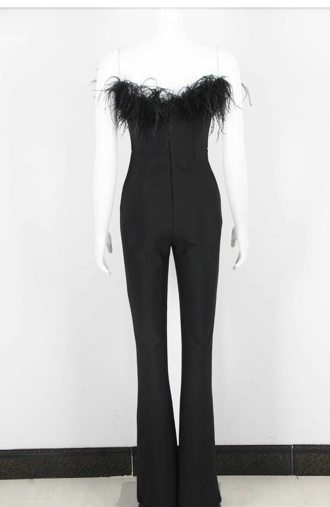 Tash Strapless Feather Trim Bodycon Jumpsuit - Ever Chic Fashions