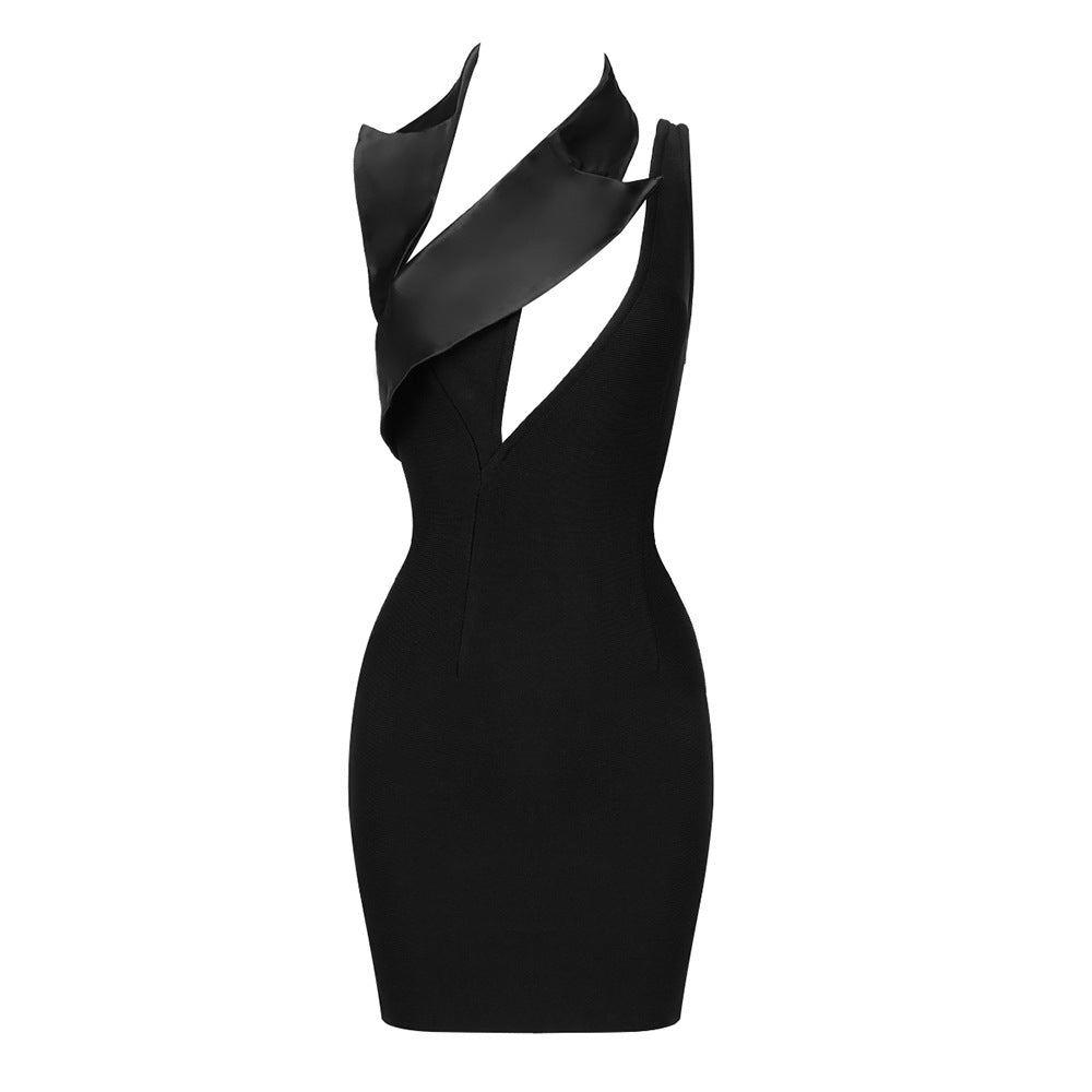 Yesenia Mock Tuxedo Neck Bandage Mini Dress - Ever Chic Fashions