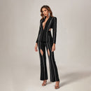 Zuza Black Rhinestone Trim Cutout Blazer and Pant Set - Ever Chic Fashions