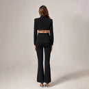 Zuza Black Rhinestone Trim Cutout Blazer and Pant Set - Ever Chic Fashions