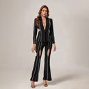 Zuza Black Rhinestone Trim Cutout Blazer and Pant Set - Ever Chic Fashions